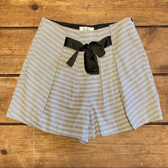 Anthropologie Elevenses Shorts Seaside White Gray Striped Size 4 small Bow - Picture 4 of 12